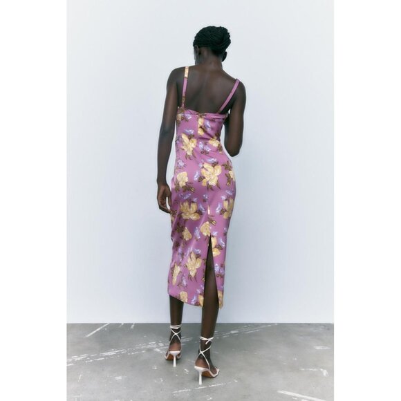 ZARA Printed Corset Style Midi Dress New in Purple size Medium - Picture 3 of 13